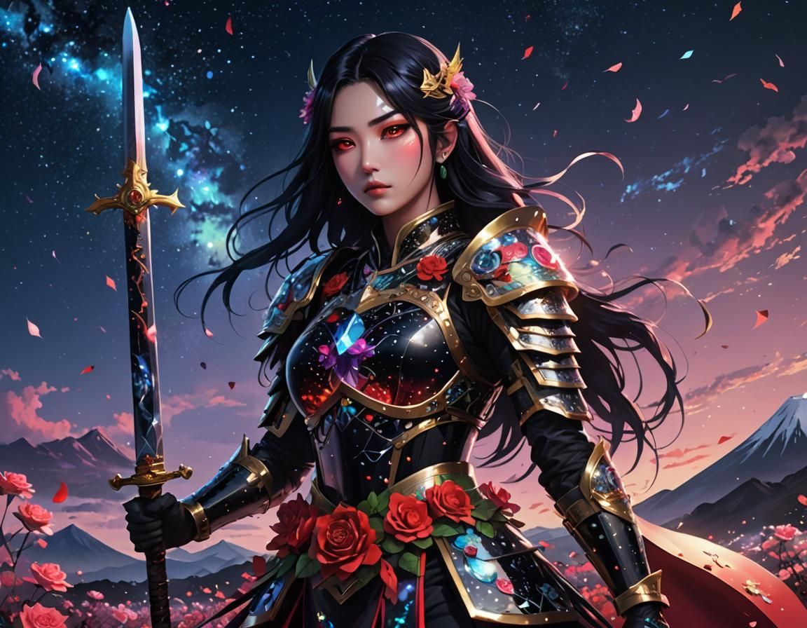 Warrior Girl at Mount Fuji in 3D Anime Art