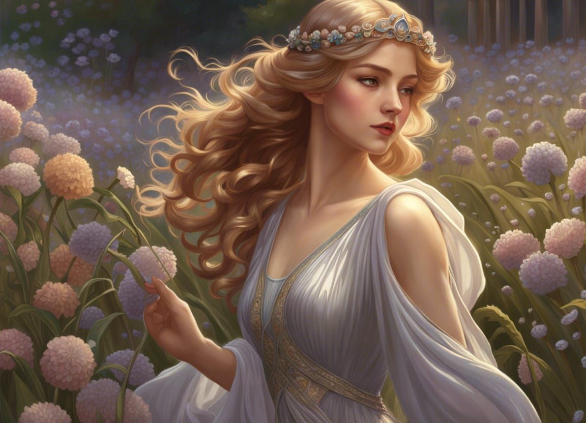 Gothic Romance Kpop Girl Portrait in Art Nouveau Style