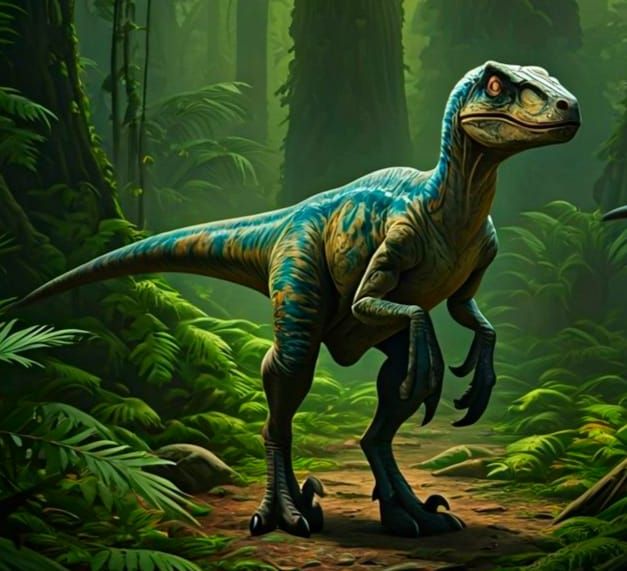 Velociraptors Hunt in Dense Jurassic Jungle
