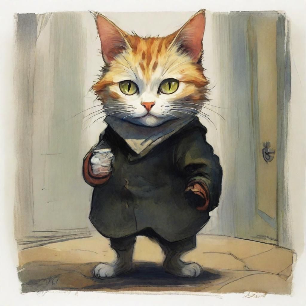 Cat Thief RPG Character in Expressive Art Style