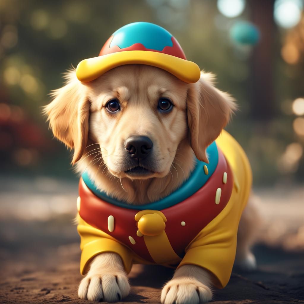 Golden Retriever Puppy in Hot Dog Costume