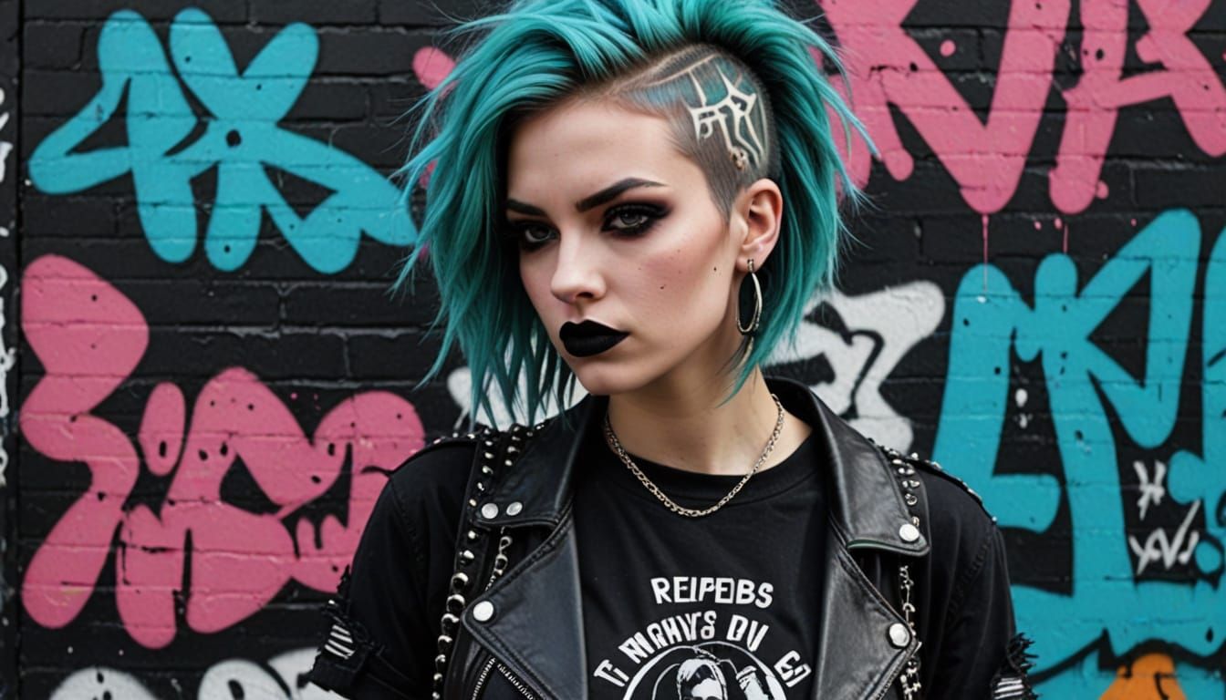 Edgy Punk Girl with Graffiti Wall in Pop Art Style