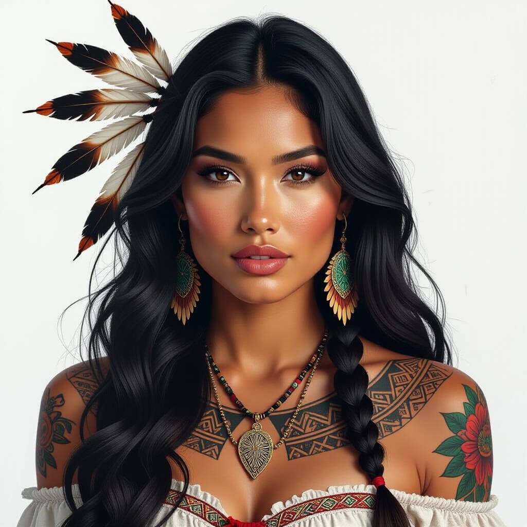 Charcoal Drawing of a Tattooed Black Maori Woman