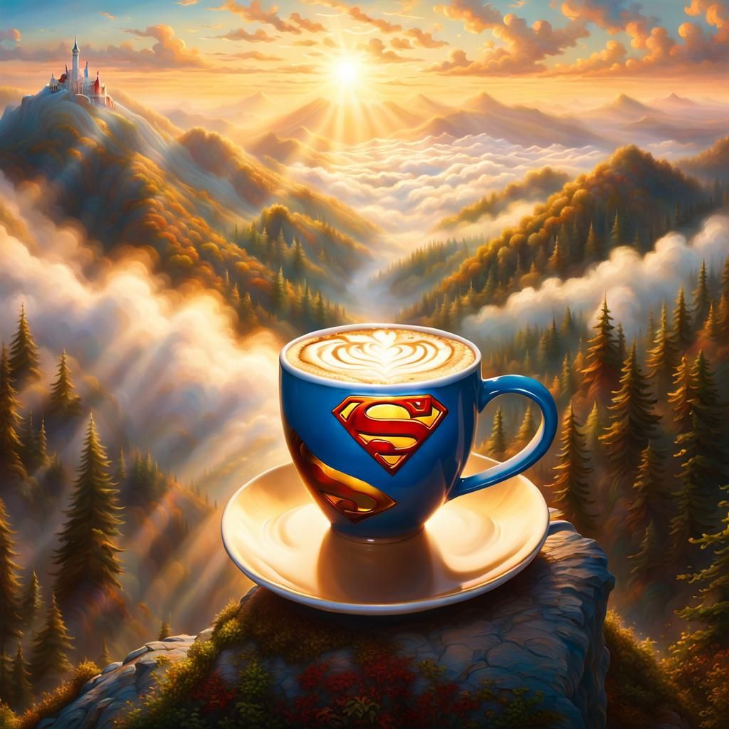 Fantasy Latte Art: Superman Design on Misty Mountain
