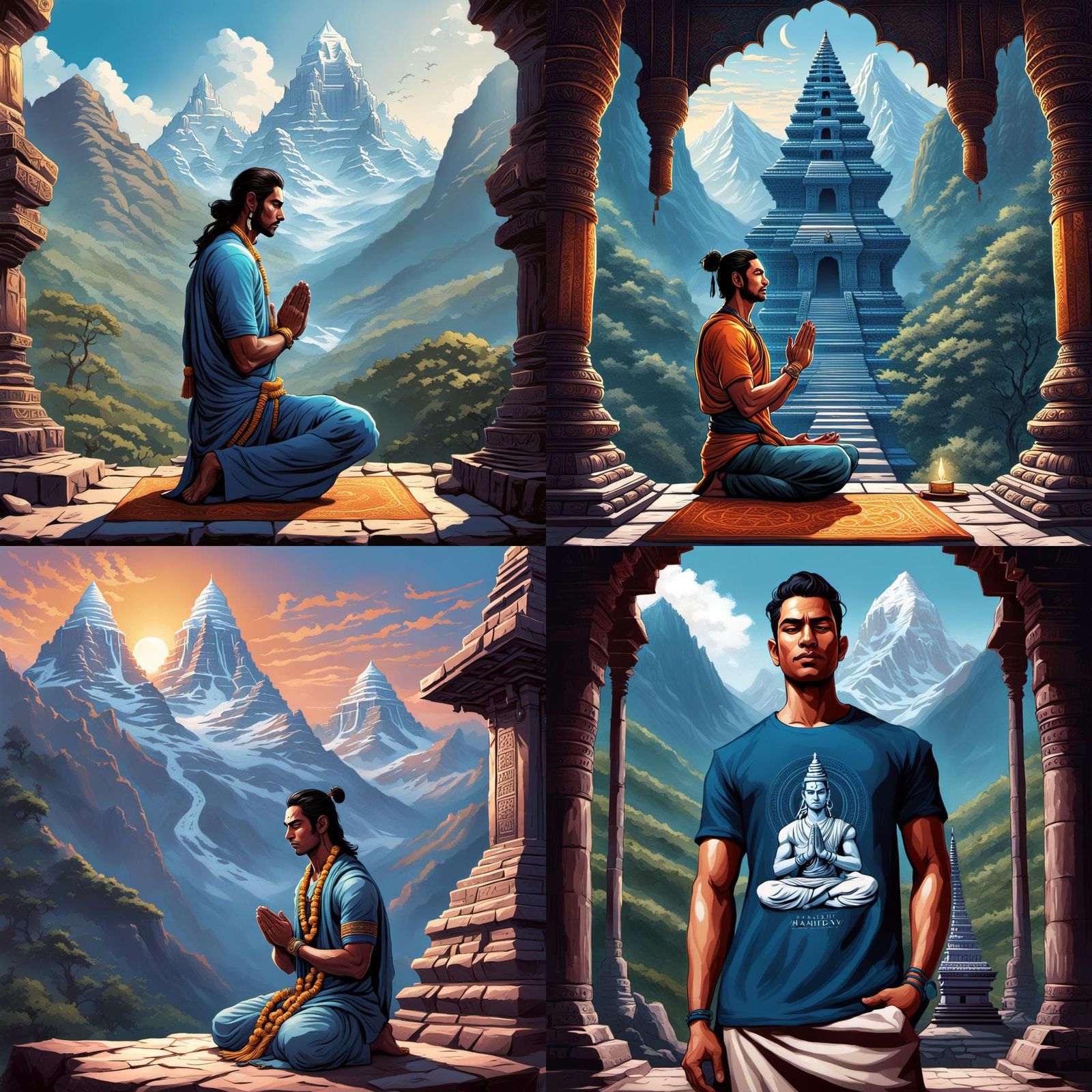 Young Man Praying to Shiva: 3D Comic Book Art