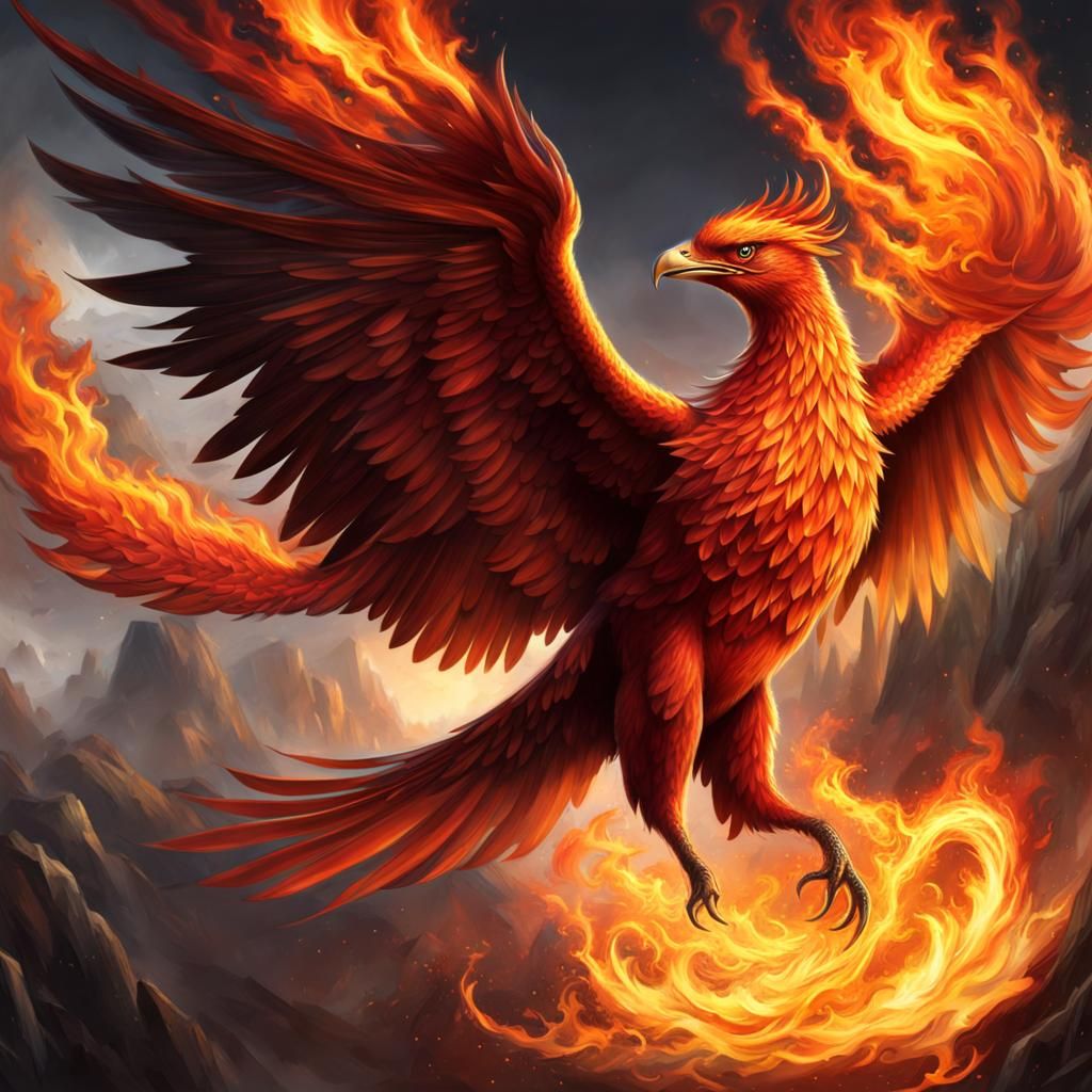 Realistic Fire Phoenix in Flight