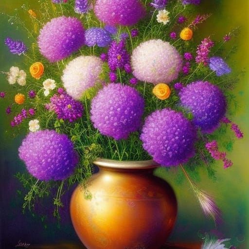 Lavender Bouquet in Vase, Josephine Wall Style