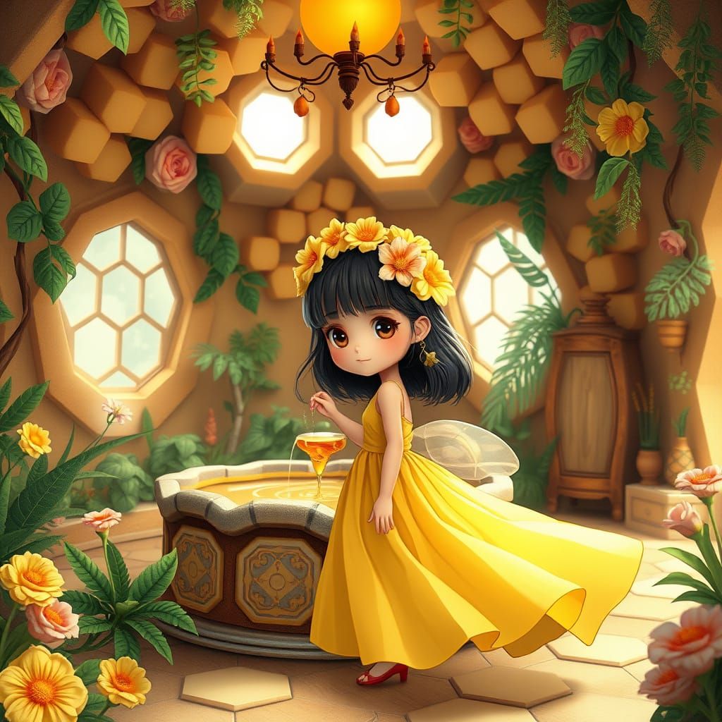 Honey Fountain in Beehive Atrium, Miyazaki Style