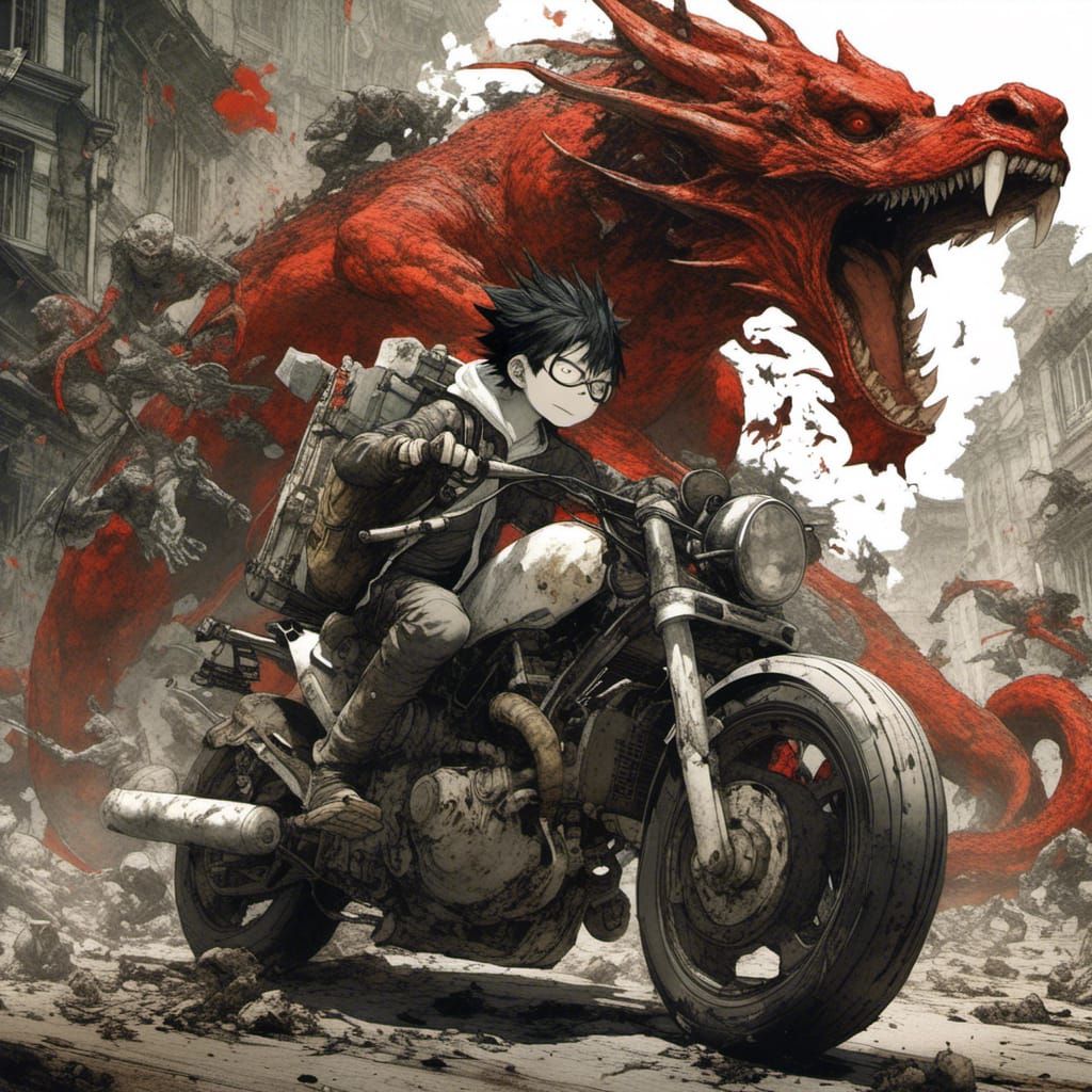 <lora:Dark Detailed Anime:1.0>motorcycle  chased by angry dr...