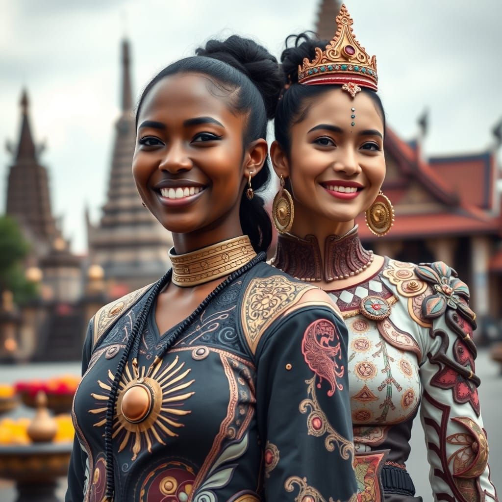 Futuristic Streetwear Fashion with Indonesian Temple Backdro...