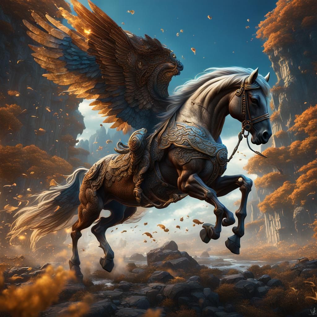 Fantastical Winged Horse in Detailed Matte Painting