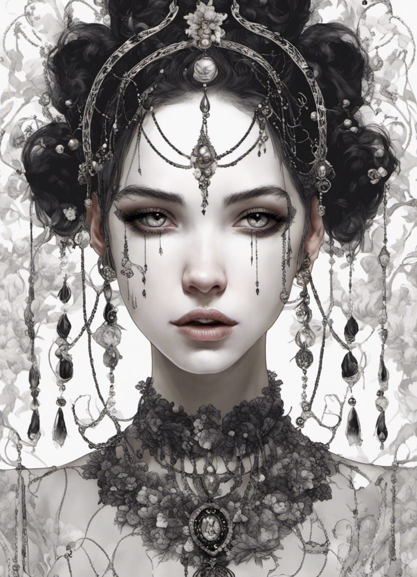 Gothic Pearl Girl in Digital Art Style