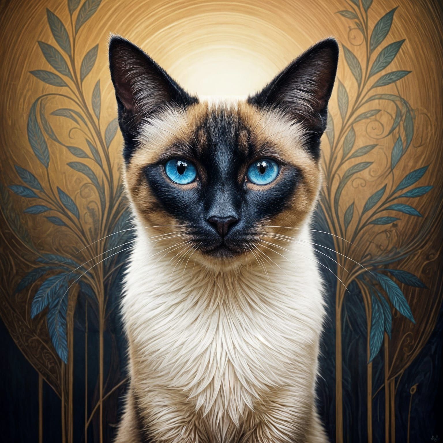 Dreamlike Siamese Cat Painting with Blue Eyes