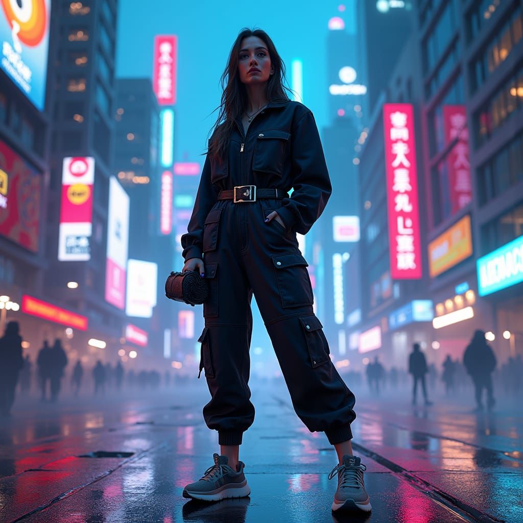 Tech Influencer in 80s Neon Cyberpunk Cityscape