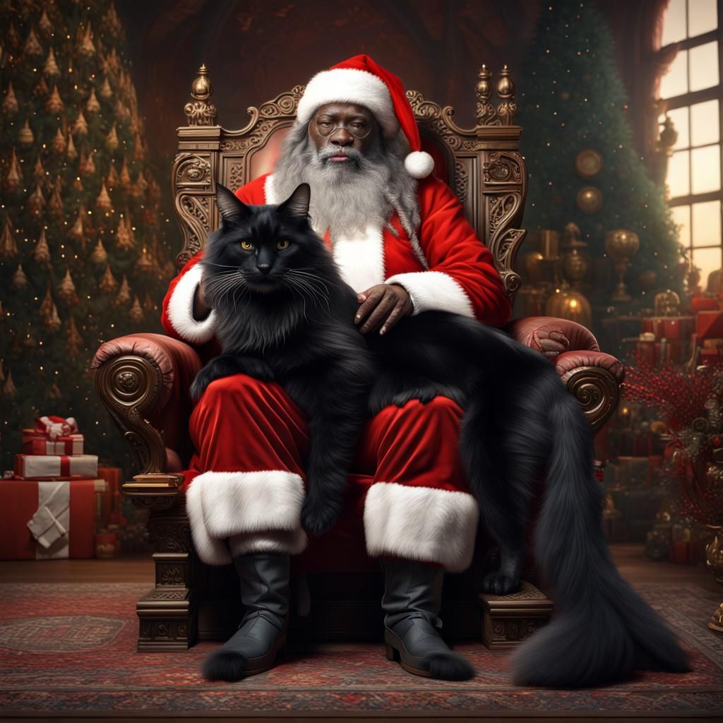 Majestic Maine Coon with Santa Claus on Throne