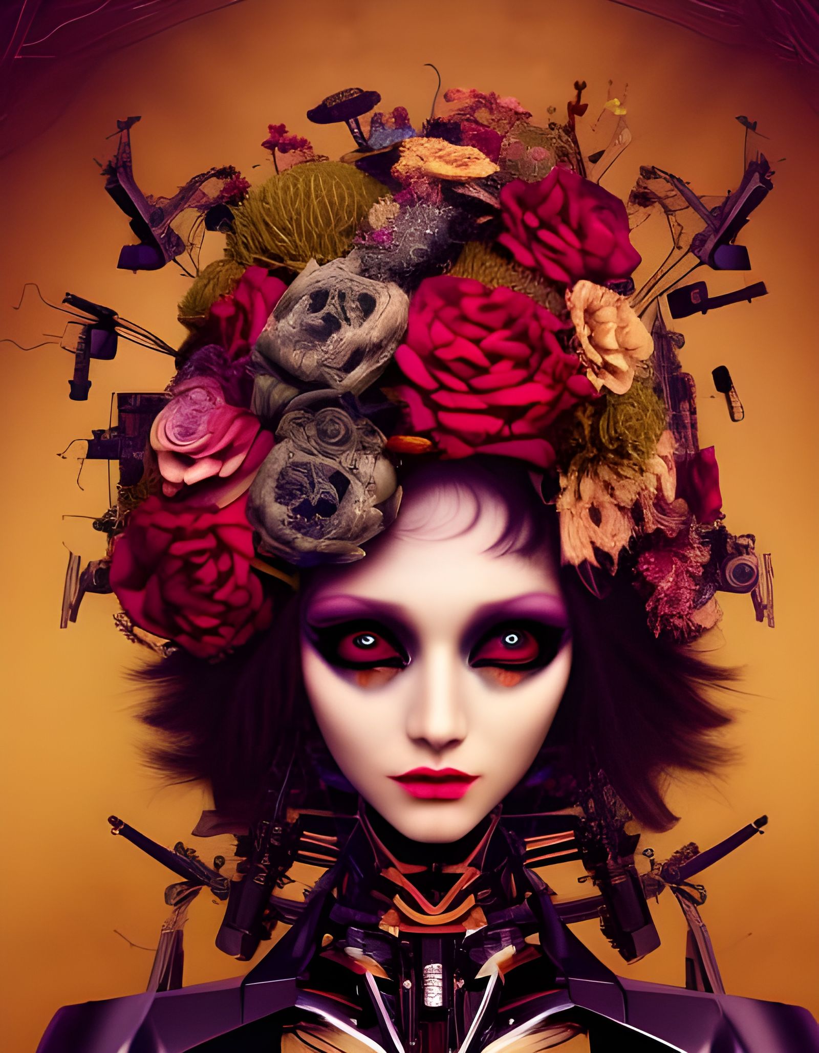 Decadent Bohemian Robot with Black Roses