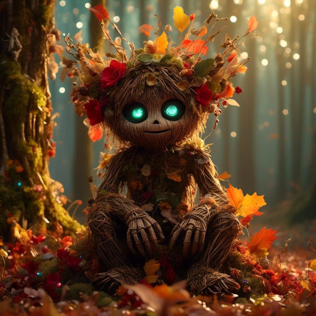 Charming Forest Sprite on Flower Throne