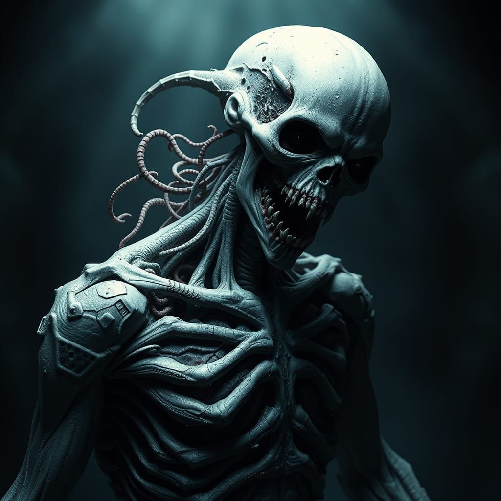Undead Creature in Biomechanical Horror Style