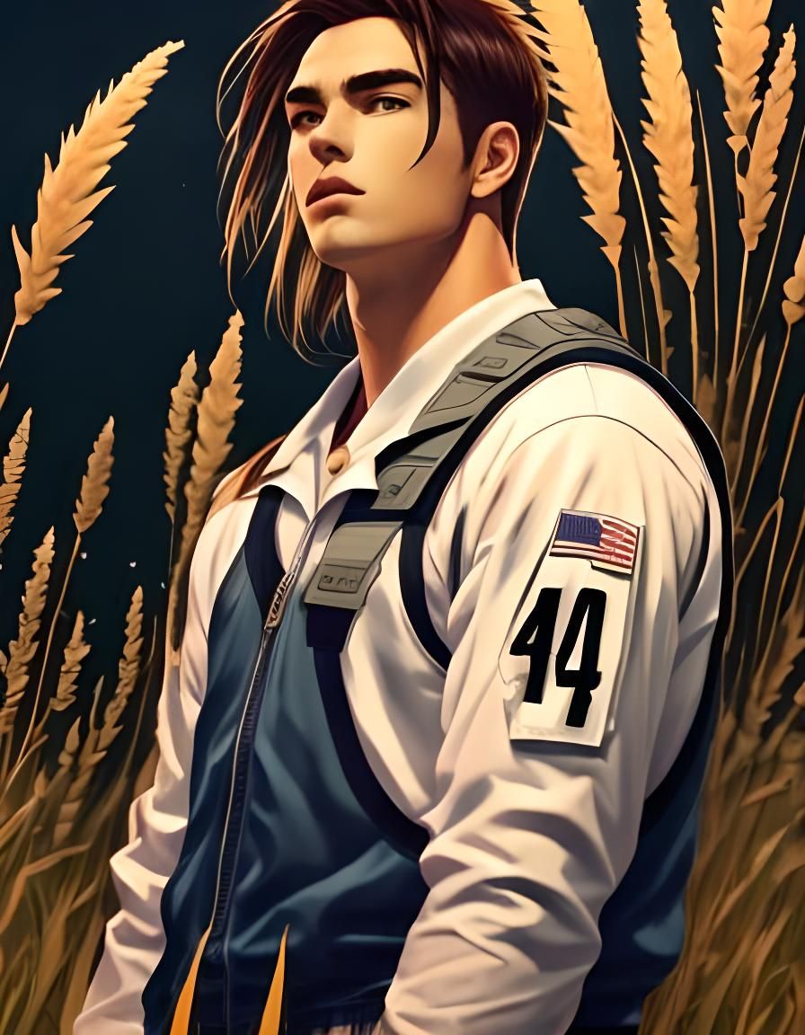 Jock Gazing at Moon in Tallgrass