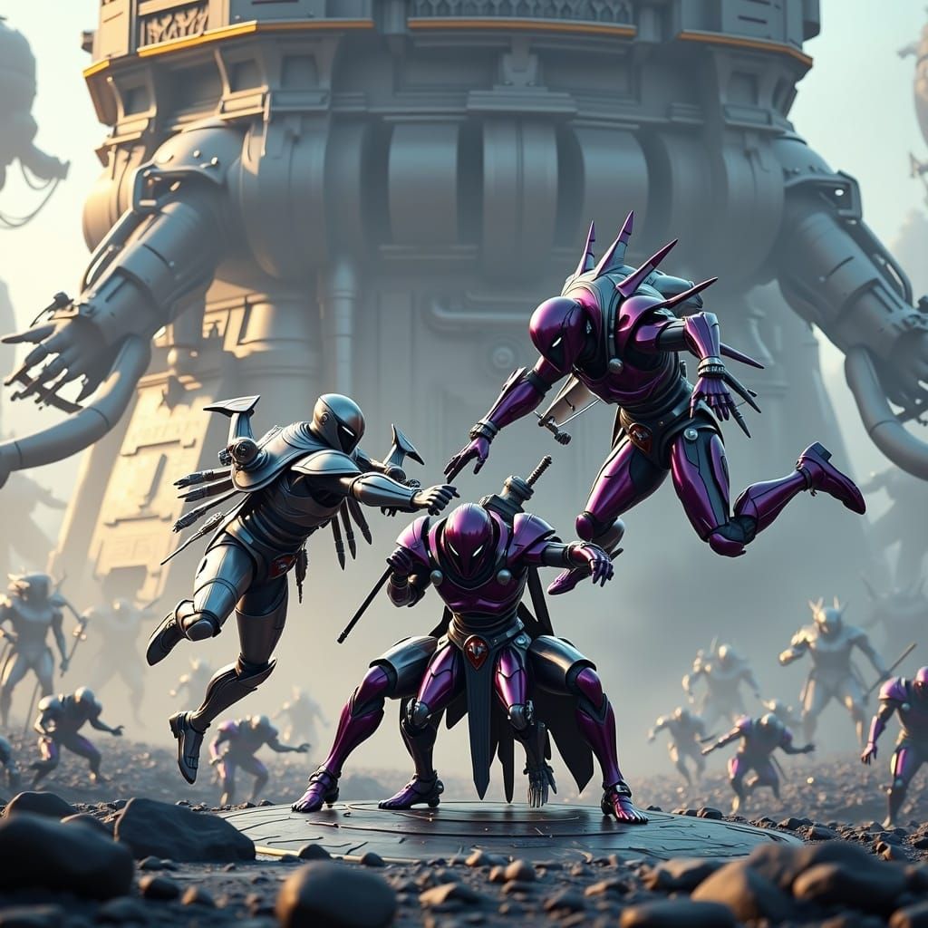 Robot Confrontation in Cyberpunk Dystopia