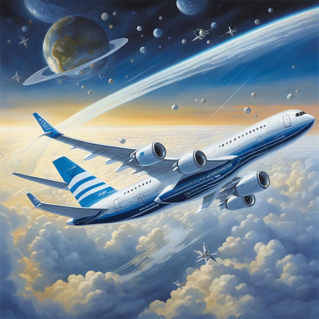 Retro-Futuristic Aircraft Navigating Edge of Atmosphere