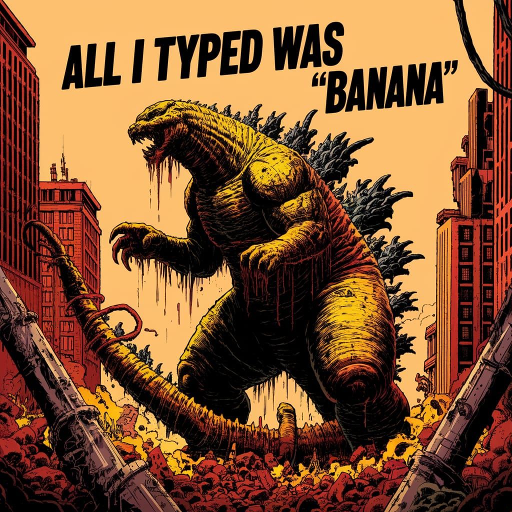 Godzilla Destroys City in Banana Joke