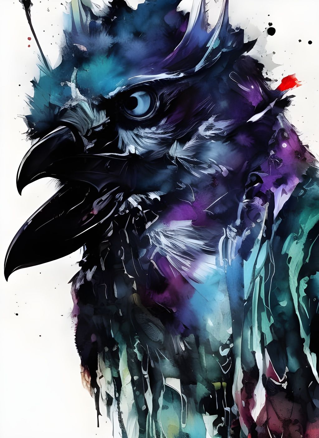 Badass Crow Portrait in Watercolor Style
