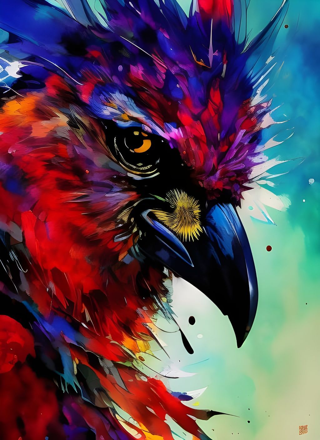 Badass Crow Portrait in Borderlands Watercolor Style