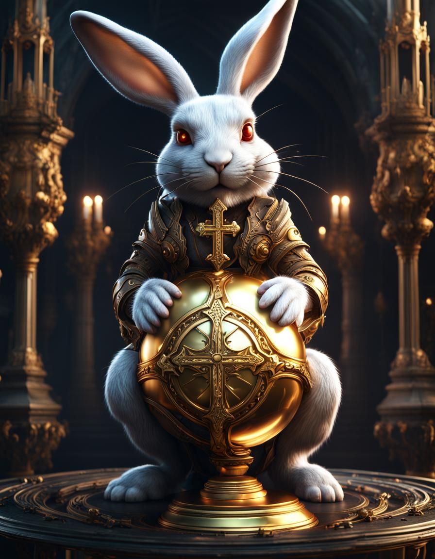 Evil Bunny with the Holy Hand Grenade of Antioch.