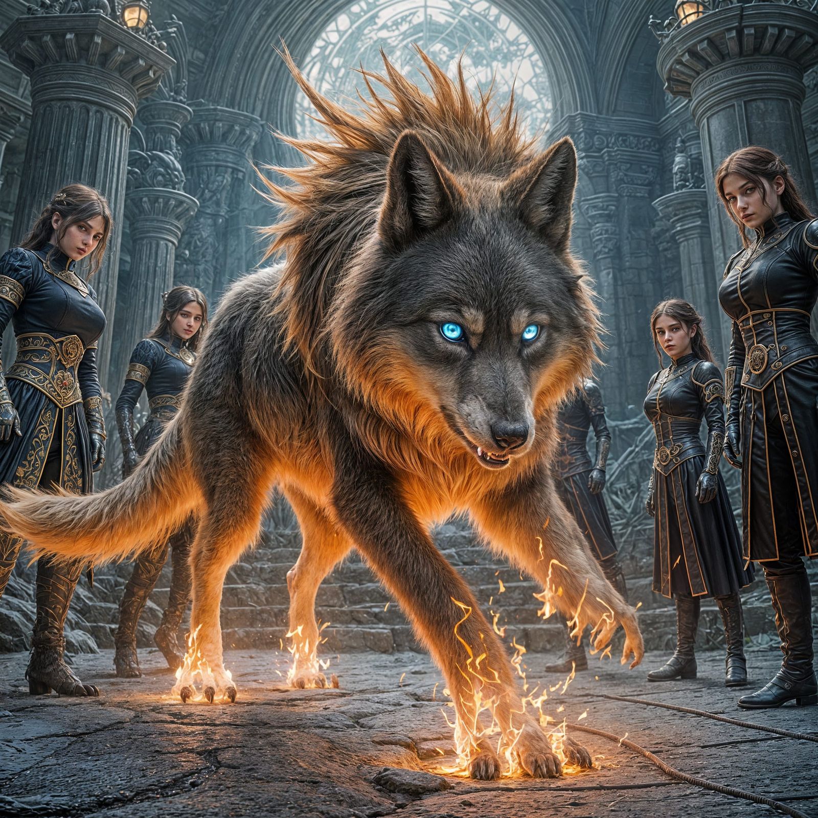 Fierce Red Direwolf Ready to Attack