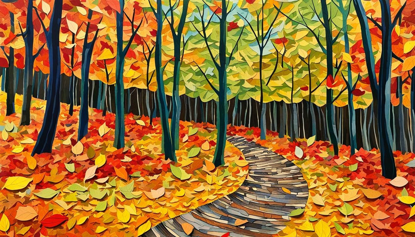 Autumn Forest Path in Paper Collage