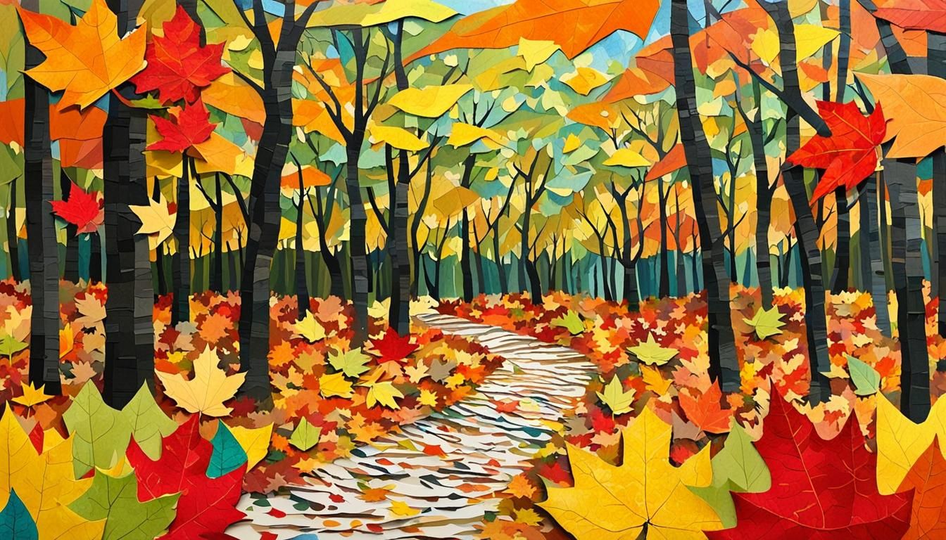 Autumn Forest Path in Layered Paper Collage