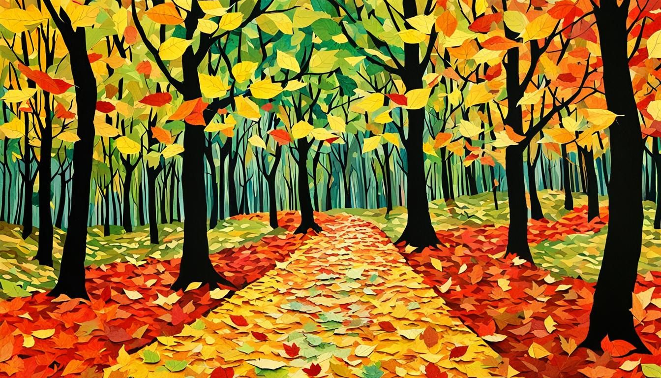 Autumn Forest Path in Layered Paper Collage