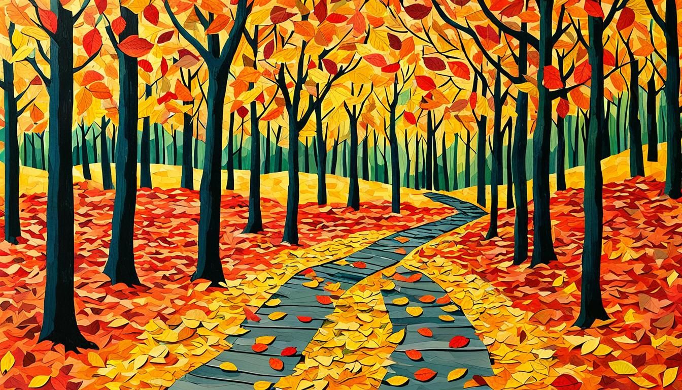 Autumn Forest Path in Paper Collage