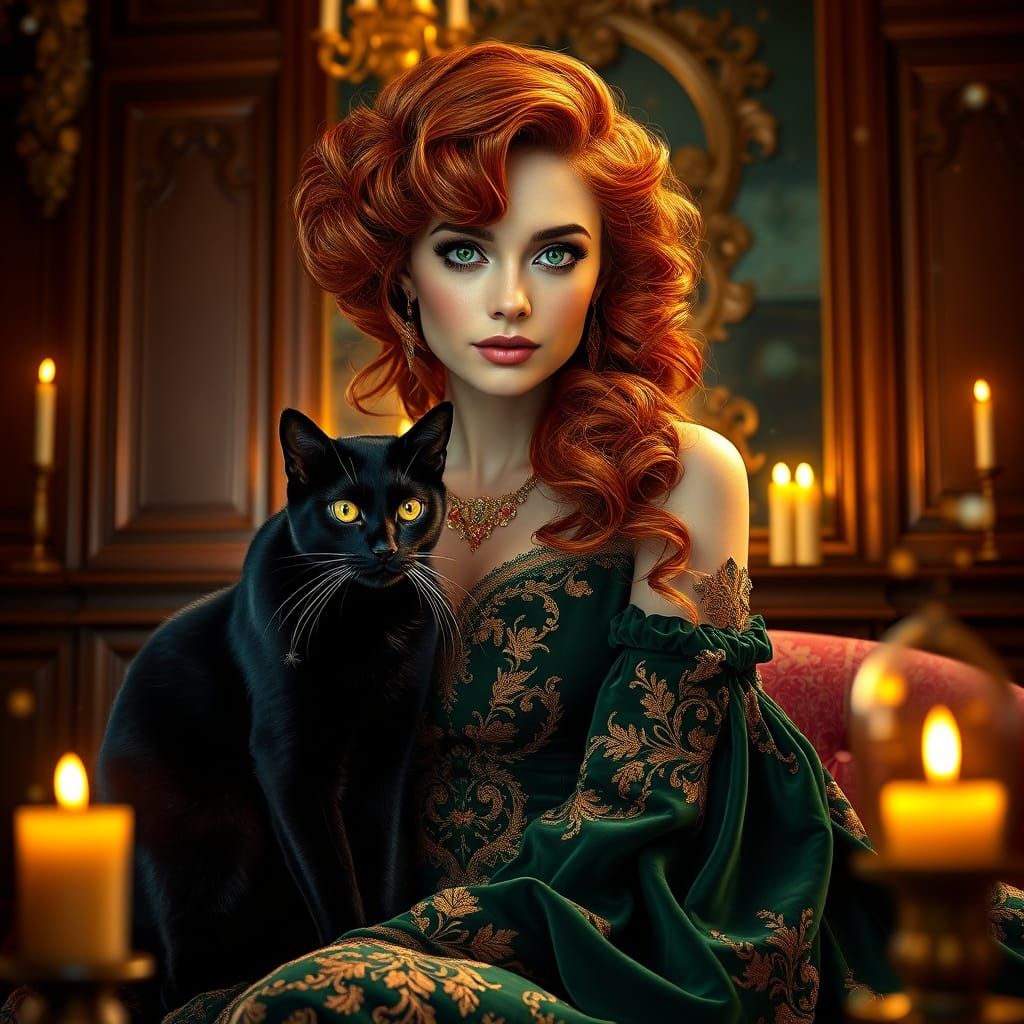 Elegant Lady in Velvet Gown Amidst Candlelight