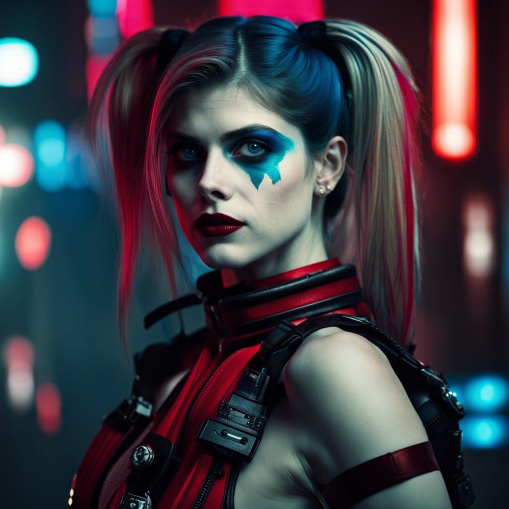 Alexandra Daddario as Harley Quinn in Cyberpunk Style