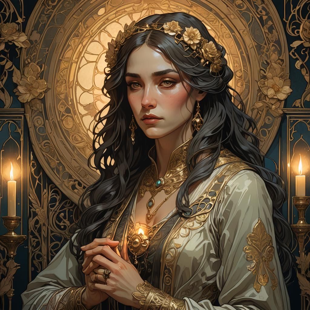 Juliet's Sorrow: Art Nouveau Gothic Portrait