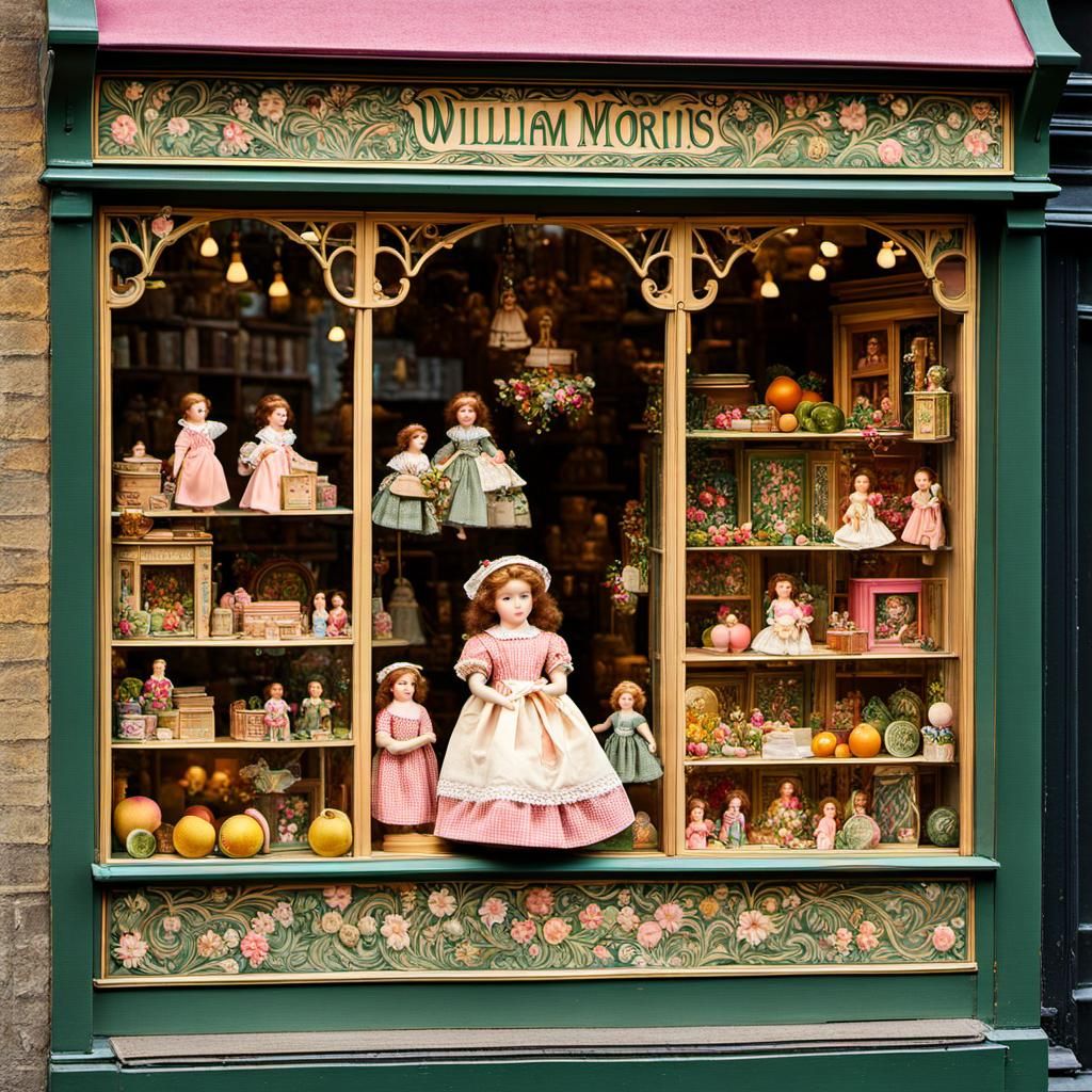 Art Nouveau Toy Shop Display in William Morris Style
