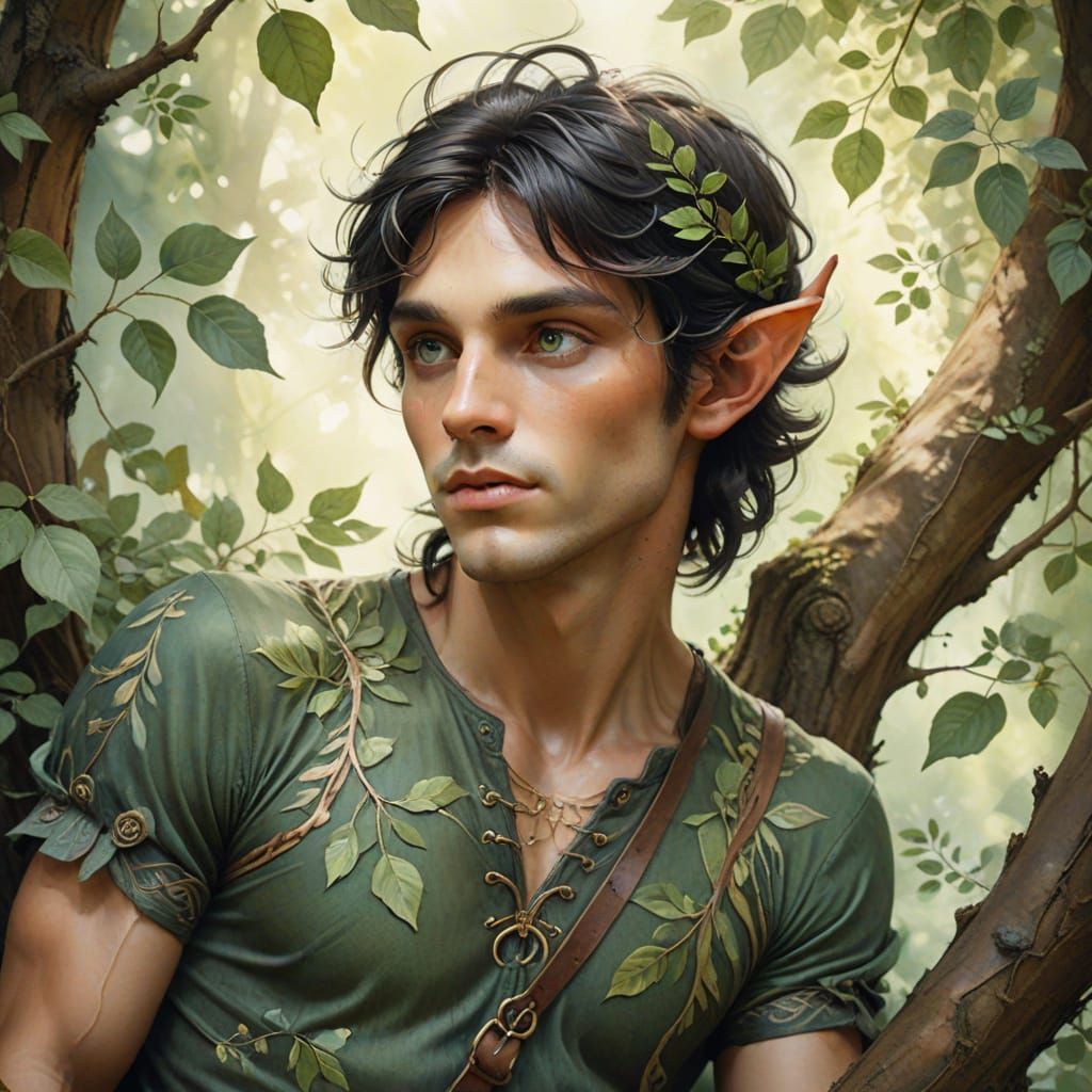 Forest Elf Portrait in Watercolor Style