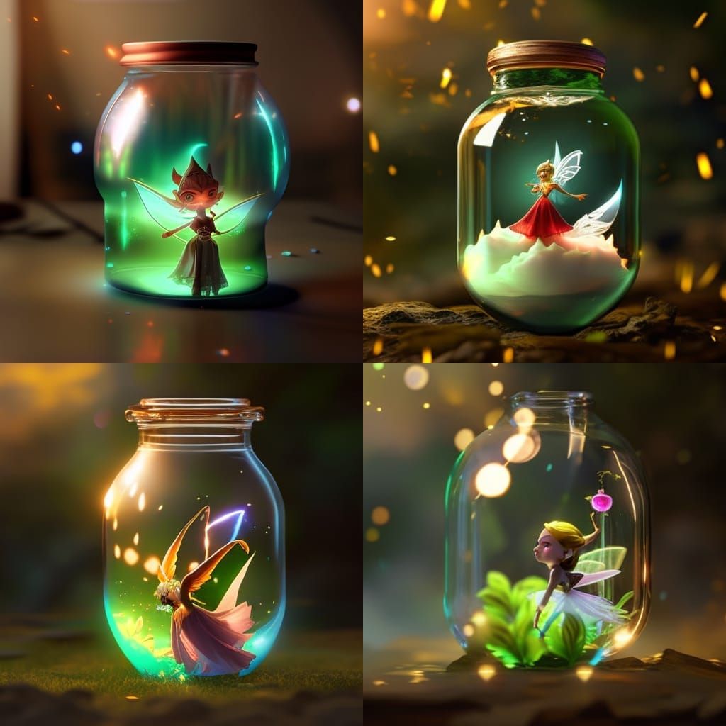 Adorable Fairy Trapped in Glass Jar: Digital Art