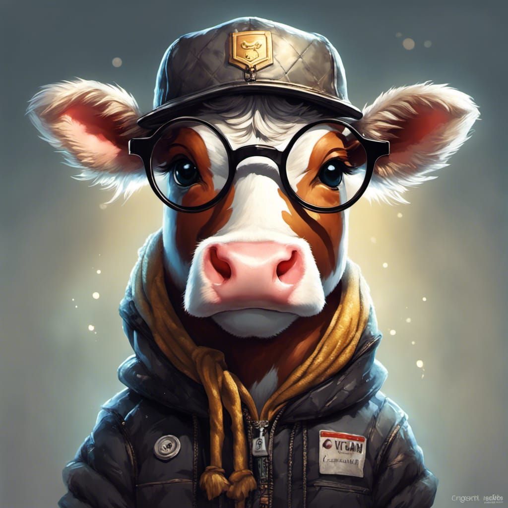 Chibi Cow in Glasses, Detailed 3D Render