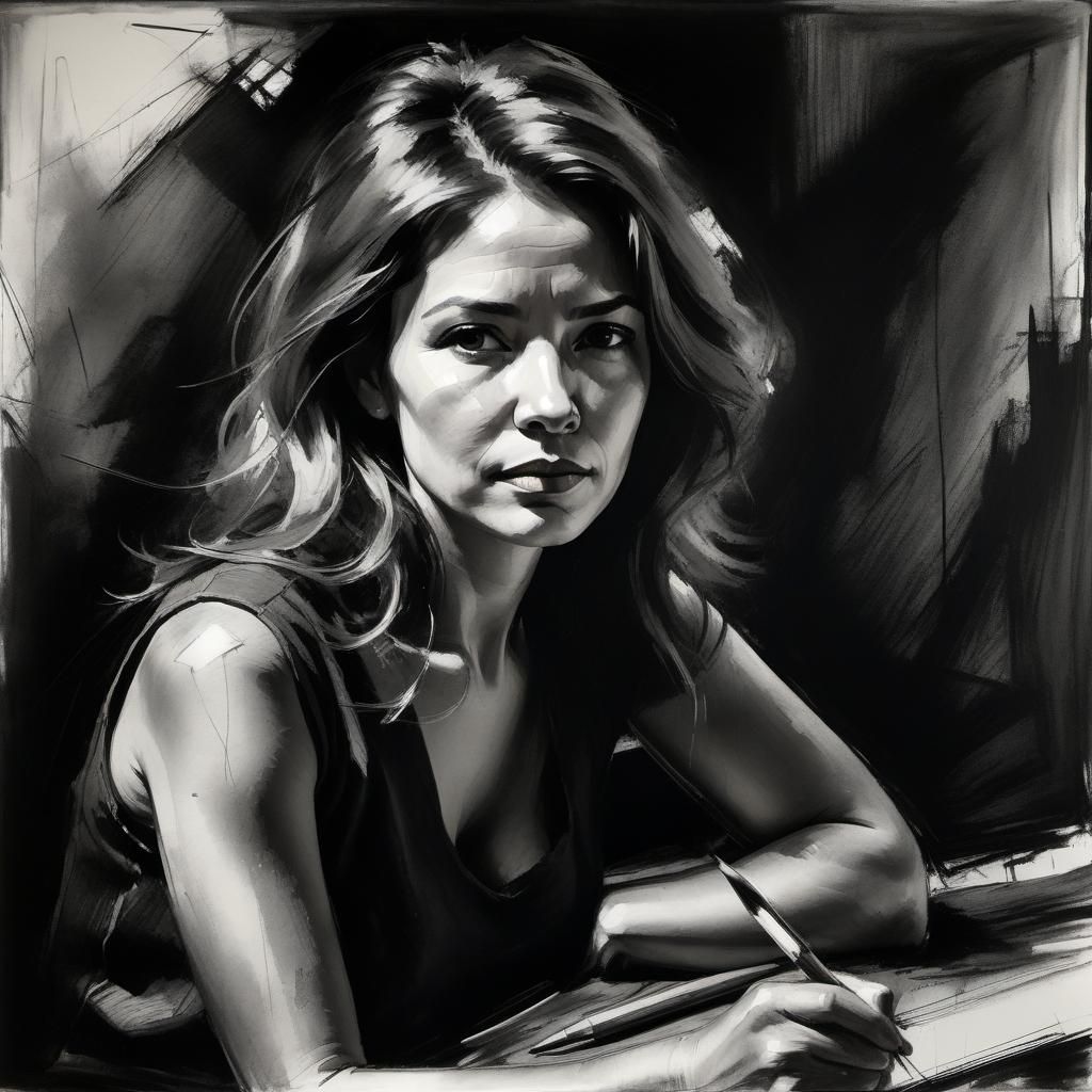 Expressive Charcoal Portrait of Woman in Studio