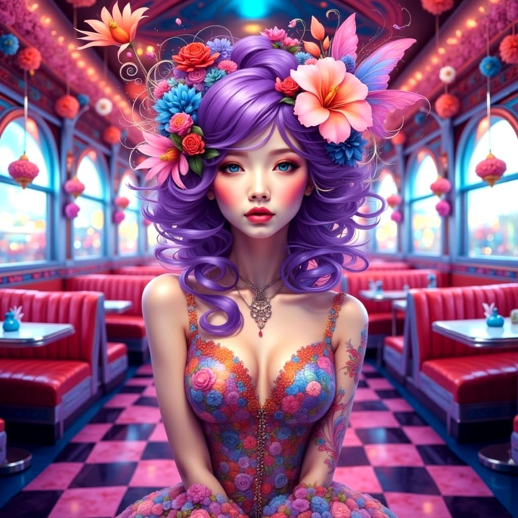 Psychedelic Fairy in Retro Diner Wonderland