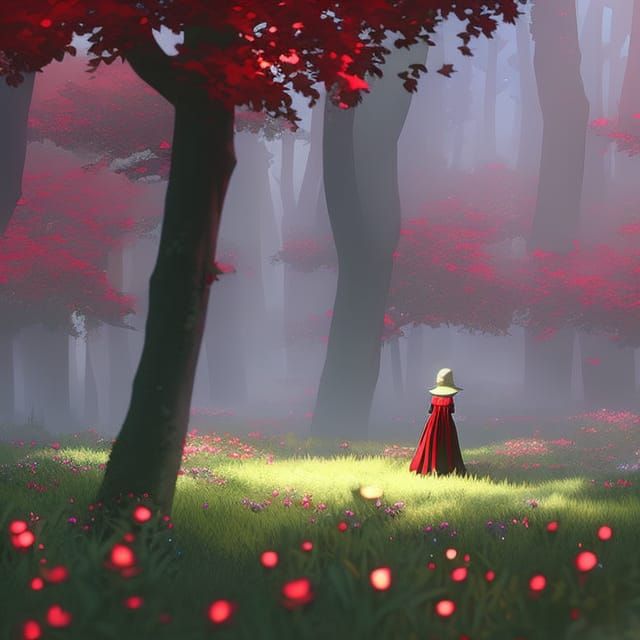 Magical Red Rose Forest: Fantasy Concept Art