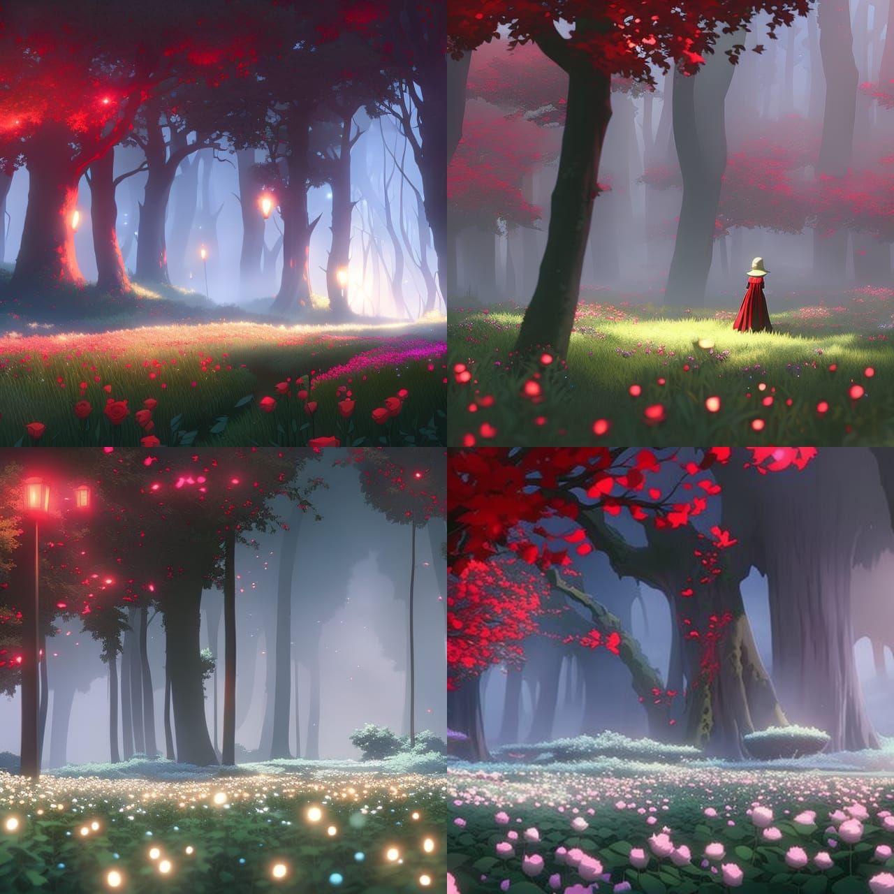 Magical Red Rose Forest: Fantasy Concept Art
