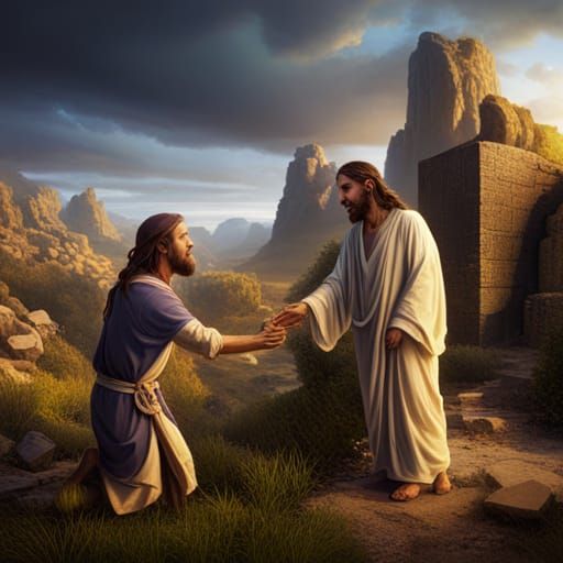 Jesus Christ Heals Woman in Bible Times Painting