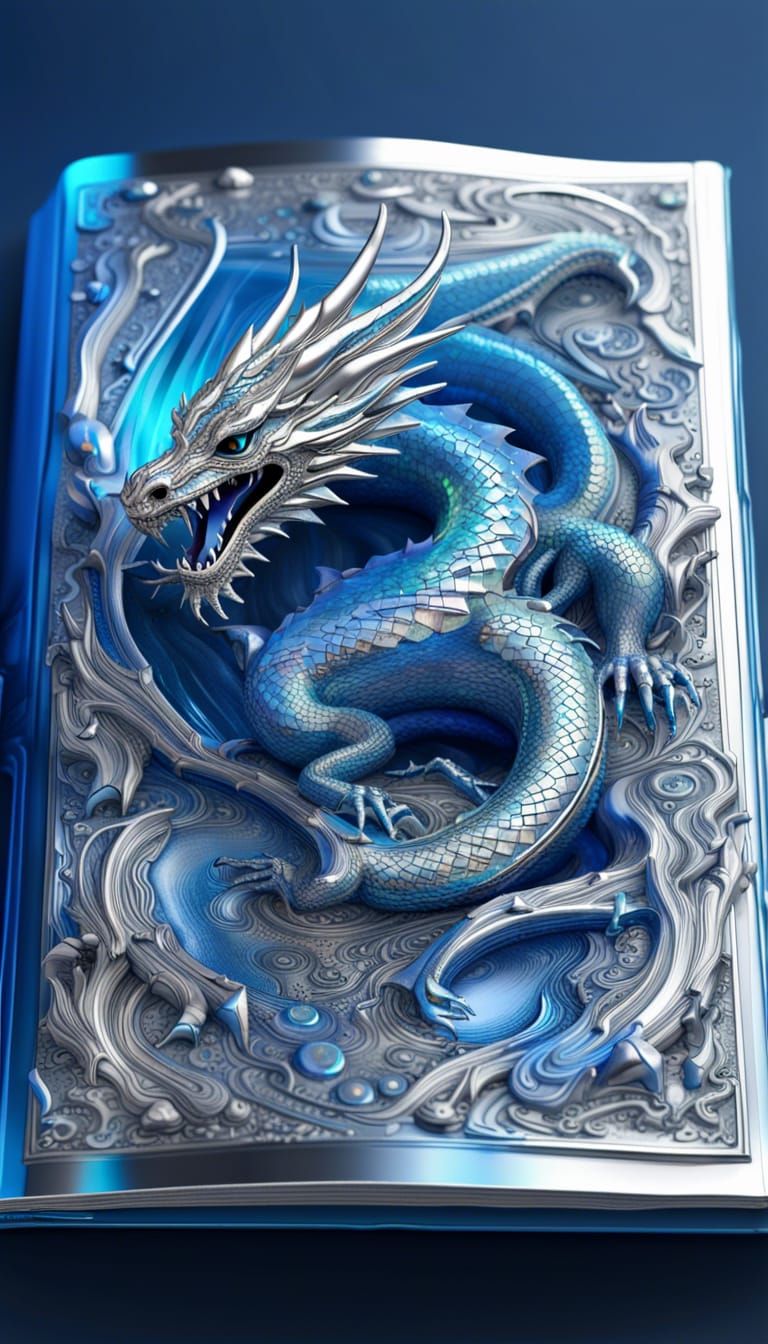 Iridescent Dragon Emerges from Book: 3D Digital Art