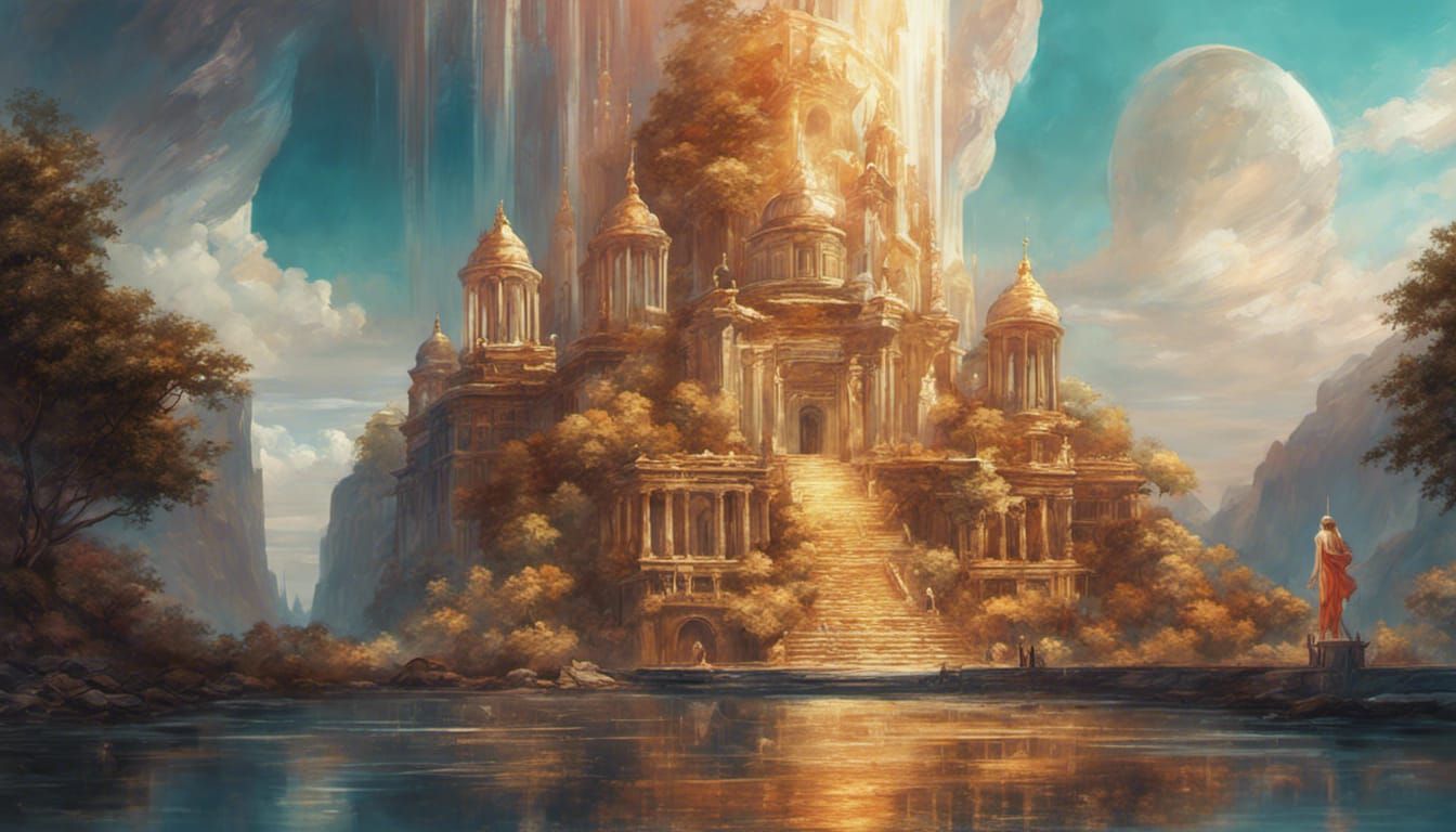 Futuristic Temple with River in Cinematic Style