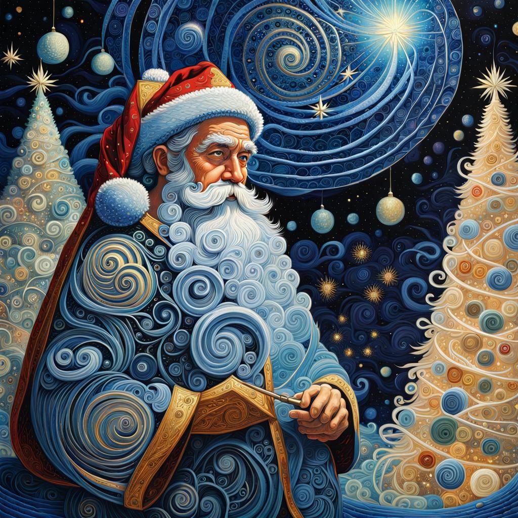 Santa Claus in Bioluminescent Christmas Tree Maze