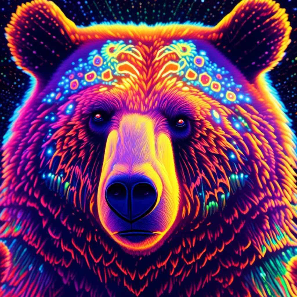 Bioluminescent Bear Portrait in Ultraviolet Light